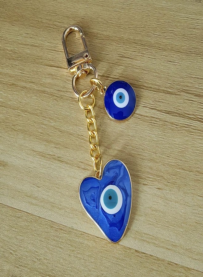 Meimimix Evil Eye Keychains Sweat-heart Protection Charm for Women Men Car Key Ring Bag Purse Accessories Good Luck Amulet Protection (Heart) - Image 2